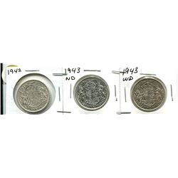 1942, 1943 ND, 1943 WD CANADIAN FIFTY CENT COIN