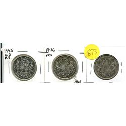1945 WD B5, 1946 ND, 1949 CANADIAN FIFTY CENT COIN