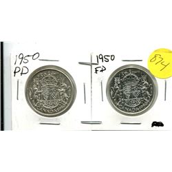 1950 1/2 DESIGN, 1950 FD CANADIAN FIFTY CENT COIN