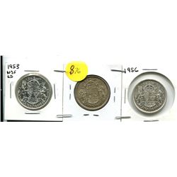 1953 NSF SD, 1955, 1956 CANADIAN FIFTY CENT COIN
