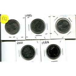 1982, 1985, 1986, 1988, 2002 CANADIAN FIFTY CENT COIN - UNCIRCULATED