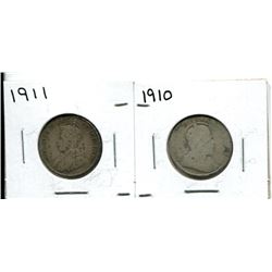 1910, 1911 CANADIAN TWENTY-FIVE CENT COIN