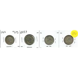 1935, 36, 37, 39 CANADIAN TWENTY-FIVE CENT COIN