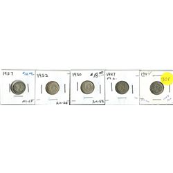 1947, 1947 ML, 1950, 1952, 57 (UNCIRCULATED) - CANADIAN TEN CENT COIN