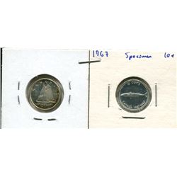 1965, 1967 SPECIMEN - CANADIAN TEN CENT COIN UNCIRCULATED