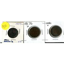1859, 1876H, 1881H CANADIAN LARGE ONE CENT COIN