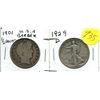 Image 1 : 1901 USA BARBER HALF DOLLAR, 1929D USA LIBERTY WALKING HALF DOLLAR