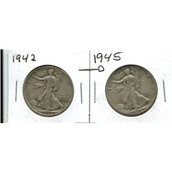 1942, 1945D USA LIBERTY WALKING HALF DOLLAR
