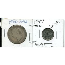 1900 NEWFOUNDLAND FIFTY CENT COIN, 1947 ML ERROR - MINTED WITH SILVER PLANCHETT
