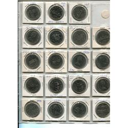 PAGE OF CANADIAN SILVER DOLLARS 1968-1982, 1973 CANADIAN QUARTER, AMERICAN QUARTERS & BUFFALO NICKEL
