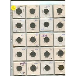 PAGE OF CANADIAN FIVE CENT COINS 1922-1942