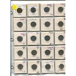 PAGE OF CANADIAN FIVE CENT COINS 1943-1962