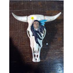 CERAMIC COW SKULL WITH NATIVE FACE