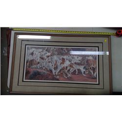 JUDY LARSON NUMBERED AND SIGNED PRINT ENTITLED  3 WOLVES  - 26X41  (CHANGES FROM HORSES TO WOLVES)