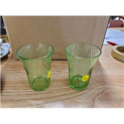 2 GREEN GLASS CUPS