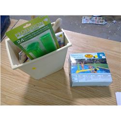 INFLATABLE VOLLEYBALL GAME FOR POOL C/W BOX OF ASSORTED ITEMS