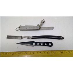 2 KNIVES AND ONE SHAVING STRAIGHT BLADE