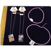 Image 1 : 2 NECKLACES W/ SQUARE JEWELED PENDANTS/ AND TWO PINK NECKLACE CORDS AND CLASPS