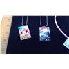 Image 2 : 2 NECKLACES W/ SQUARE JEWELED PENDANTS/ AND TWO PINK NECKLACE CORDS AND CLASPS