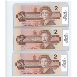 THREE 1986 TWO DOLLAR BILLS (SEQUENTIAL ORDER) *UNCIRCULATED*