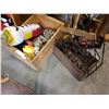 Image 1 : WOOD CRATE W/ BUOYS, FLOATS, WOOD, AND METAL MAGAZINE RACK