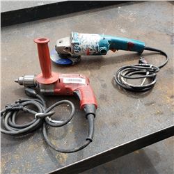 MILWAUKEE MAGNUM DRILL AND MAKITA ANGLE GRINDER