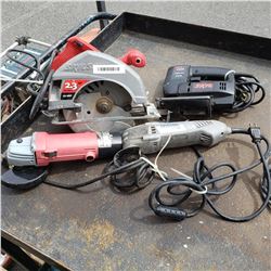 FOUR TOOLS SKILSAW, JIGSAW, ANGLE GRINDER AND MULTI MAX DREMEL