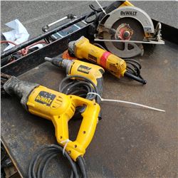 4 DEWALT TOOLS SKILSAW, ANGLE GRINDER, SCREW GUN AND RECIPROCATING SAW