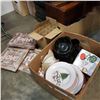 Image 1 : BOX OF DISHES, HOME DECOR, SIGNS