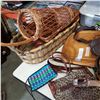 Image 3 : LEATHER PURSES, BELTS FOSSIBLE, ROOTS, ETC, AND WICKER TRAYS