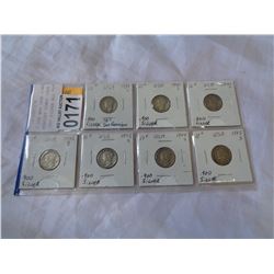 7 USA WAR YEAR DIMES SILVER MERCURY DIMES 1939 - 1946 .900 SILVER ALL  5  SAN FRANCISCO MINT