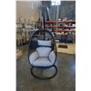 Image 1 : BRAND NEW OUTDOOR MODERN FOLDABLE HANGING CHAIR W/ GREY CUSHIONS - RETAIL $949 AND RATED FOR 300LBS