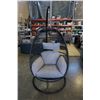 Image 2 : BRAND NEW OUTDOOR MODERN FOLDABLE HANGING CHAIR W/ GREY CUSHIONS - RETAIL $949 AND RATED FOR 300LBS