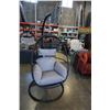 Image 1 : BRAND NEW OUTDOOR MODERN FOLDABLE HANGING CHAIR W/ GREY CUSHIONS - RETAIL $949 AND RATED FOR 300LBS