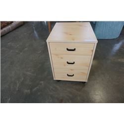 3 DRAWER ROLLING NIGHTSTAND PINE