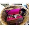 Image 2 : BASKET OF JEWELLERY, WATCHES, COWBOY FIGURE, AND JEWELLERY BOXES