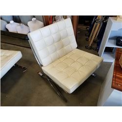 WHITE LEATHER AND METAL LOUNGE CHAIR