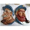Image 2 : 2 CERAMIC WALL HEADS, 2 FIGURES, 3 METAL TEAPOTS, AMD GLASS BISON