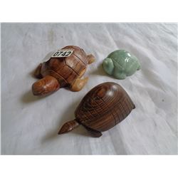 2 WOOD TURTLES AND STONE TURTLE