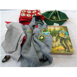 WOLF CUBS HAT, SASH WITH PATCHES, BOOK AND SHIRT