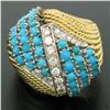 Image 2 : Hand Made 18k TT Gold 2.60 ctw Turquoise & Diamond Dome Cocktail Ring