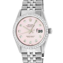 Rolex Mens Stainless Steel Pink Diamond 36MM Datejust Wristwatch