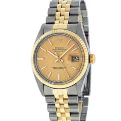 Rolex Mens 2 Tone 14K Champagne Linen Index 36MM Datejust Wristwatch With Rolex