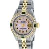 Image 2 : Rolex Ladies 2 Tone 14K Pink MOP Ruby & Emerald Datejust Wriswatch