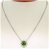 Image 1 : 18K White Gold 16" 3.12 ctw F VS Diamond Cushion Peridot Flower Cluster Necklace