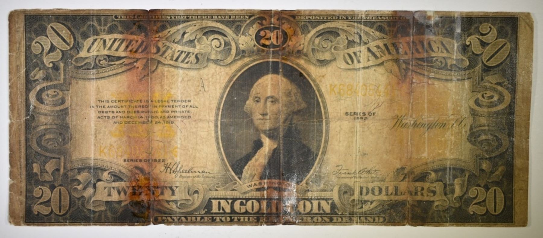 1922 $20 GOLD CERTIFICATE 1922 $20 GOLD CERTIFICATE