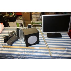 Dell Monitor 19" (No Cord), Misc Speakers and Curtain Rod