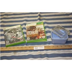 Pyrex Dish with Lid and 2 XBOX 360 Games