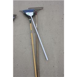 Broom and 2 Rakes