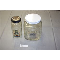 2 Vintage Blue Ribbons Glass Coffee Jars with Labels